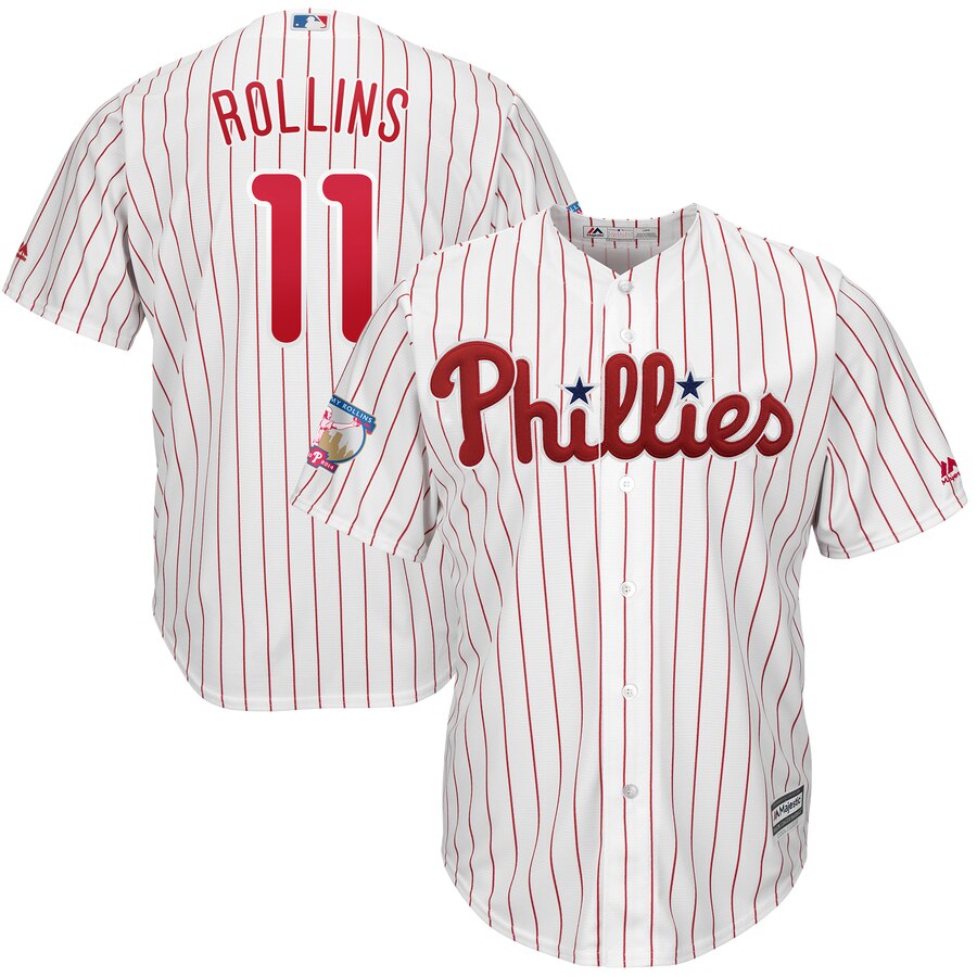 Jimmy Rollins Philadelphia Phillies Majestic Home Retirement Cool Base Player Jersey - White Red