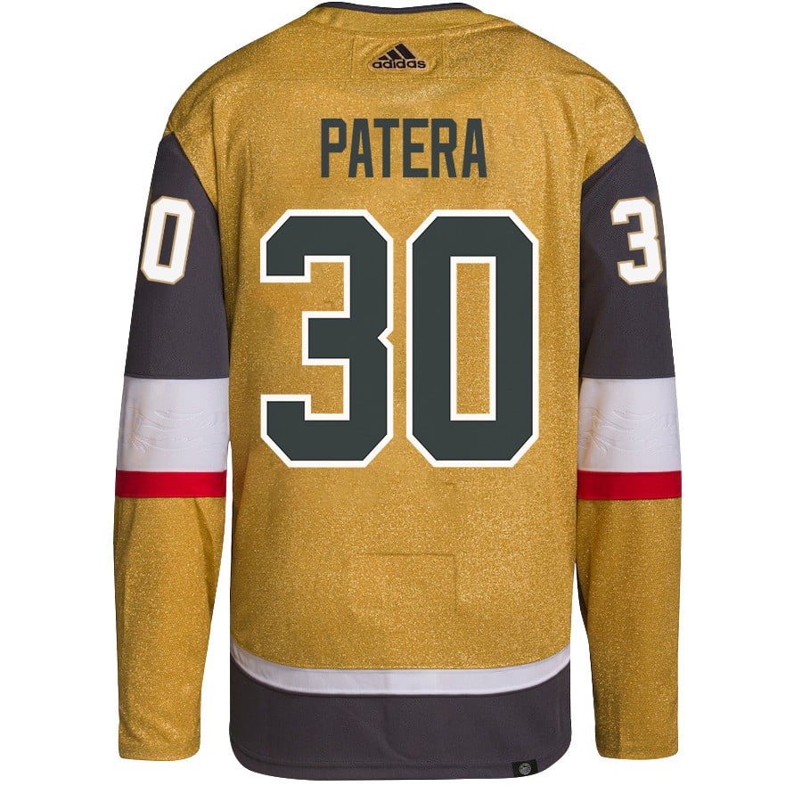 Alternative view of Jiri Patera 30 Vegas Golden Knights Stanley Cup 2023 Champions Patch Home Breakaway Men Jersey - Gold - JS899 