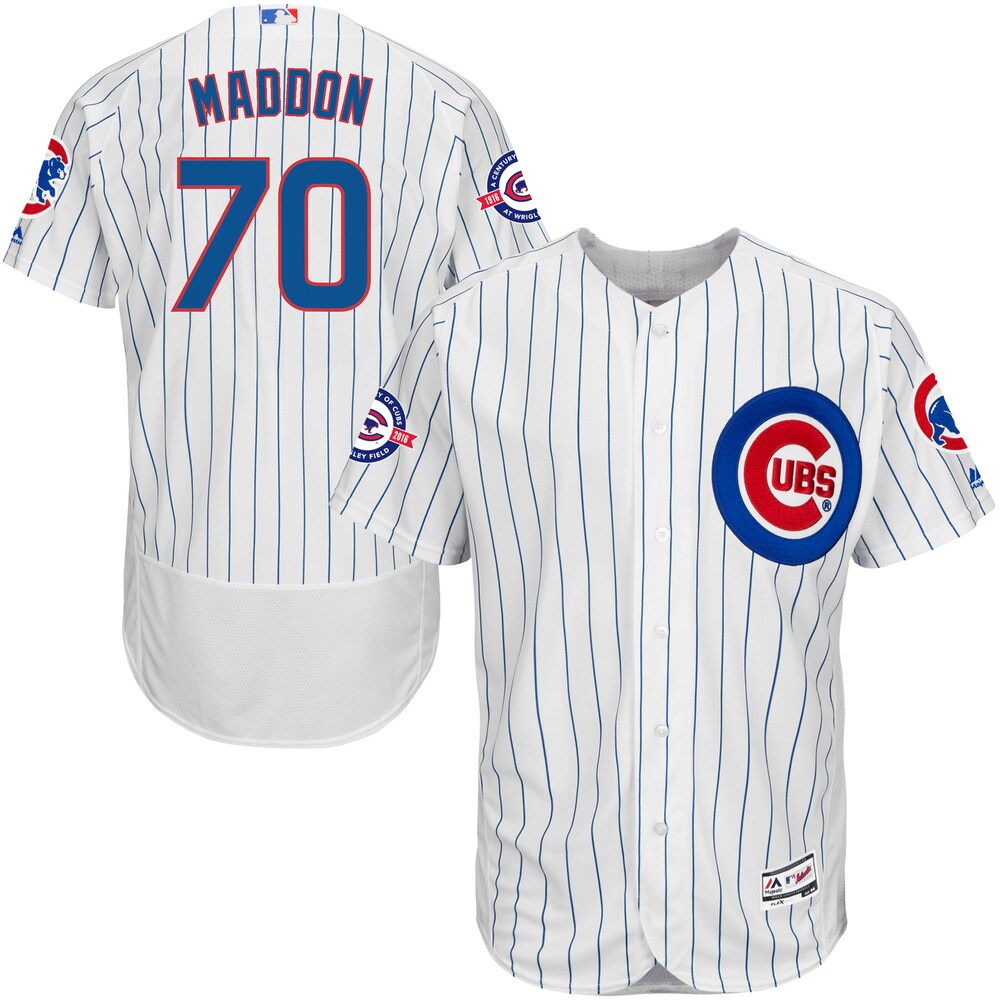 Joe Maddon Chicago Cubs Majestic Home Flex Base Collection Jersey With 100 Years At Wrigley Field Commemorative Patch - White/royal