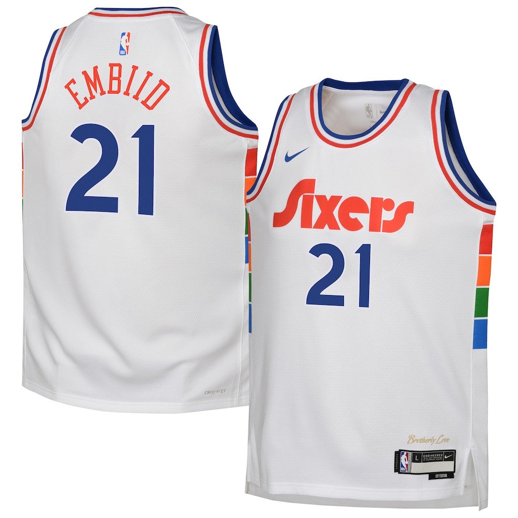Joel Embiid 21 Philadelphia 76ers 2024/25 Swingman Player YOUTH Jersey - City Edition - White - JS199 