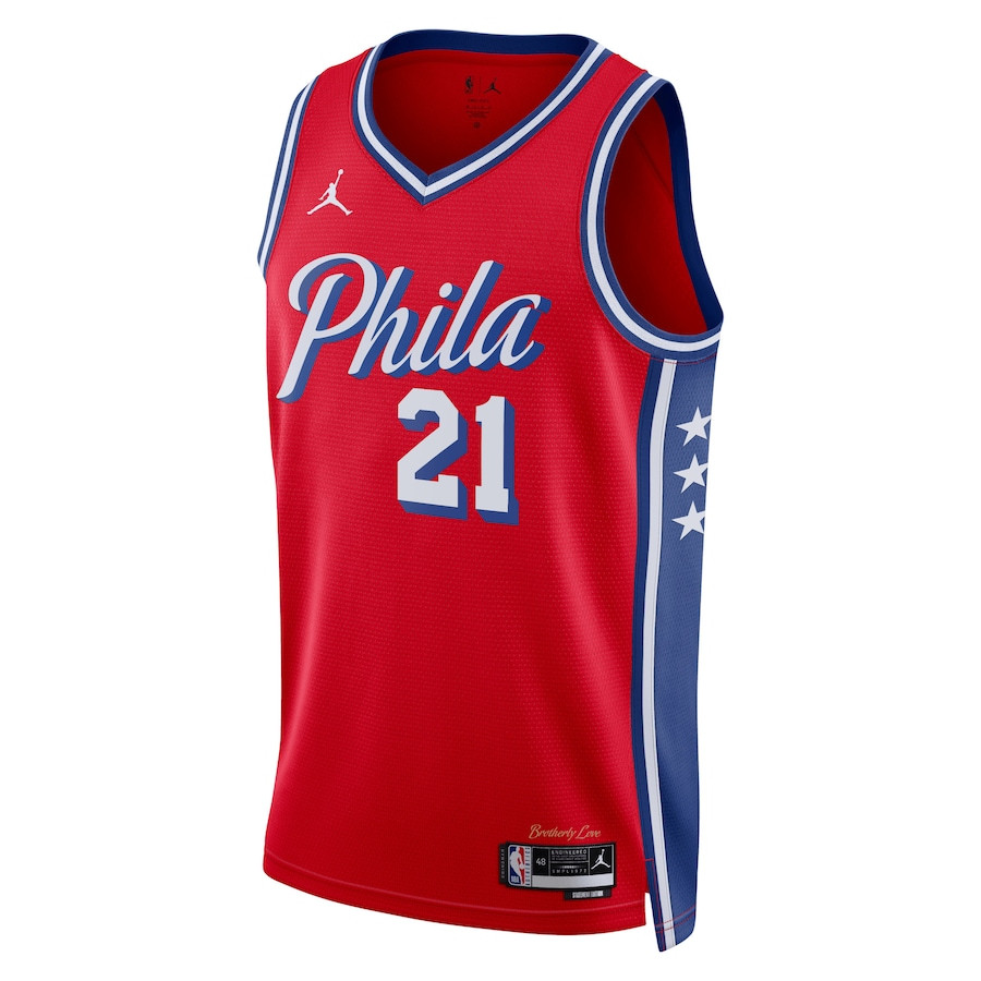 Alternative view of Joel Embiid 21 Philadelphia 76ers Unisex Swingman Jersey - Statement Edition - Red - JS287 