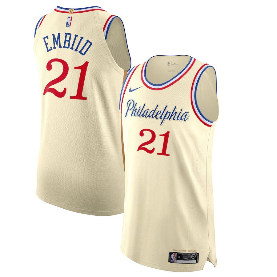 Joel Embiid Philadelphia 76ers 2019/20 Finished Jersey Cream - City Edition