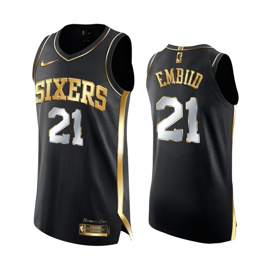 Joel Embiid Philadelphia 76ers 2020-21 Black Golden Edition Jersey 3x Champs