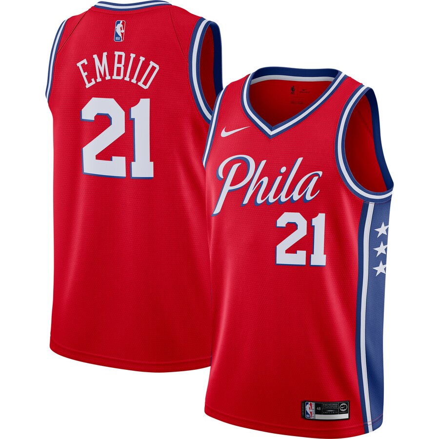 Joel Embiid Philadelphia 76ers Finished Swingman Jersey Red - Statement Edition