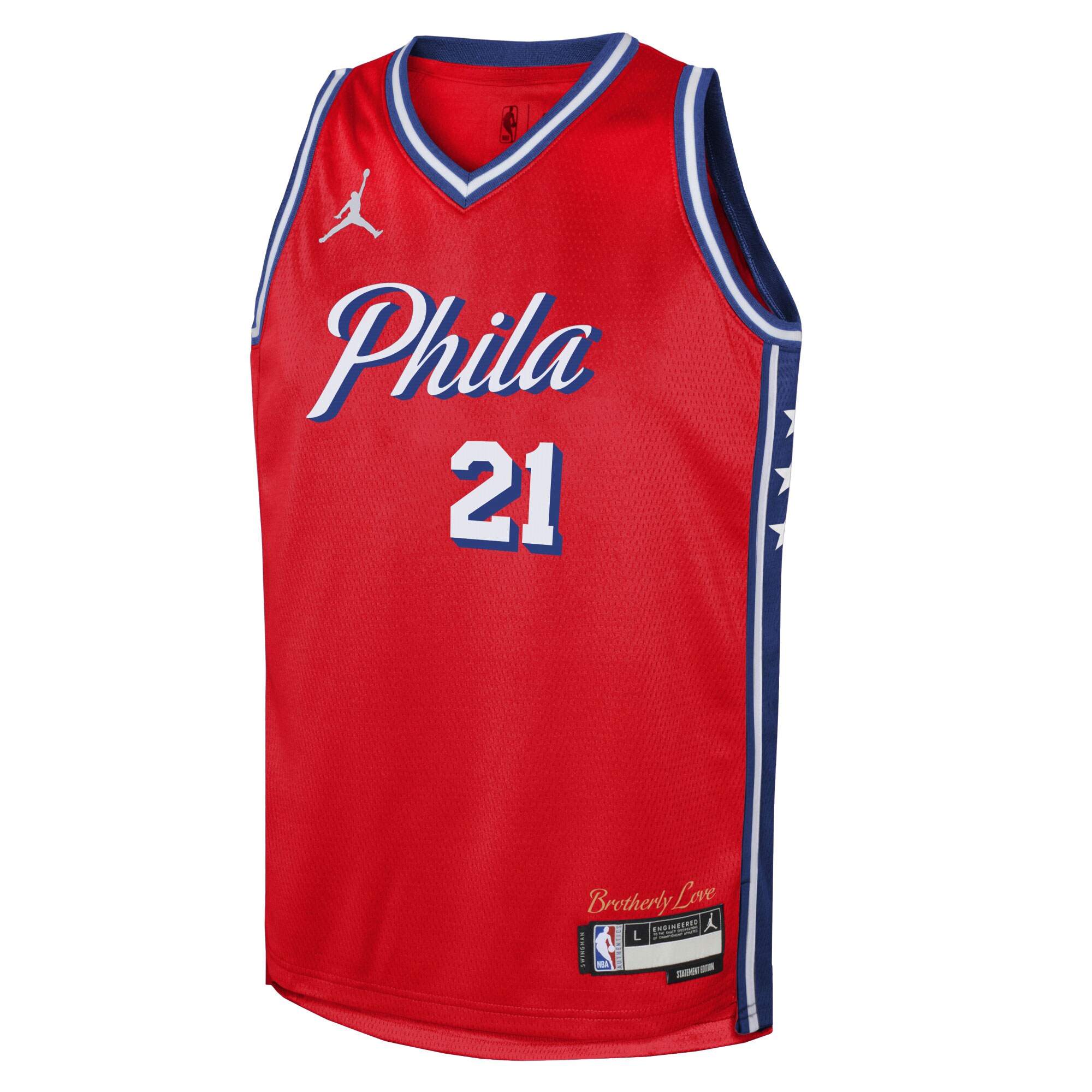 Alternative view of Joel Embiid Philadelphia 76ers Jordan Brand Youth Swingman Jersey – Statement Edition – Red