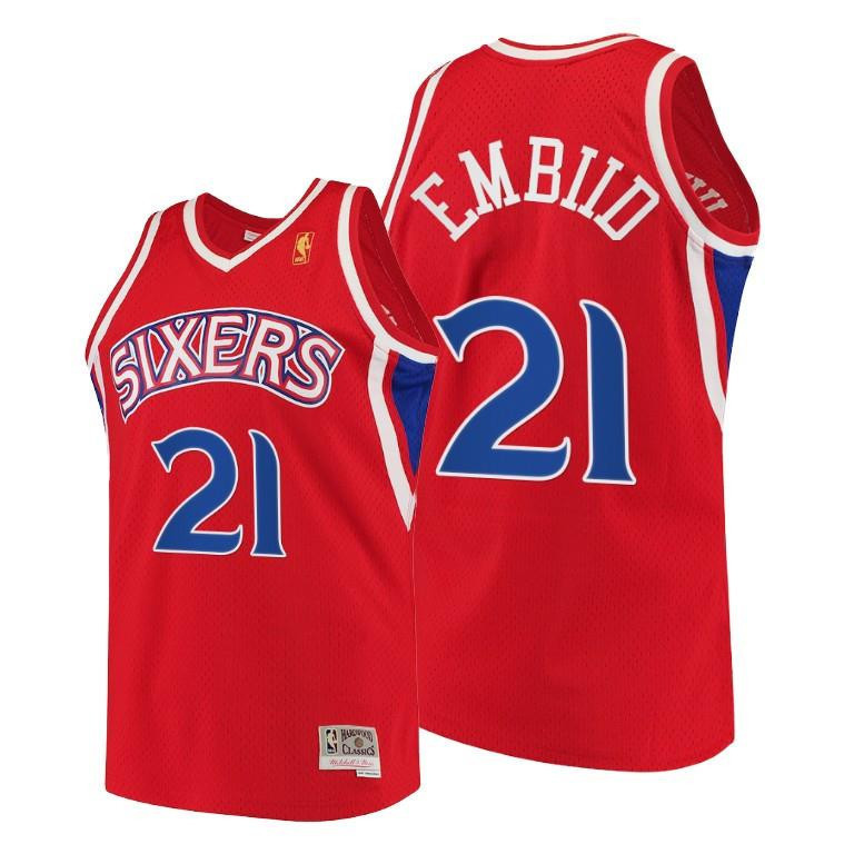 Joel Embiid Philadelphia 76ers Red Throwback 90s Jersey HWC Swingman - Men Jersey - JS574 