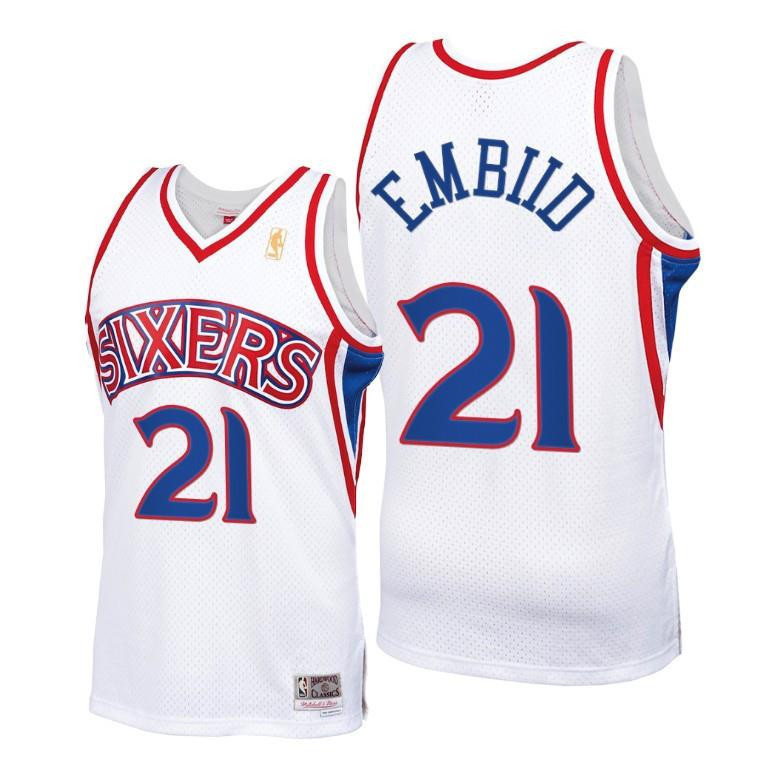 Joel Embiid Philadelphia 76ers White Throwback 90s Jersey HWC Swingman - Men Jersey - JS746 