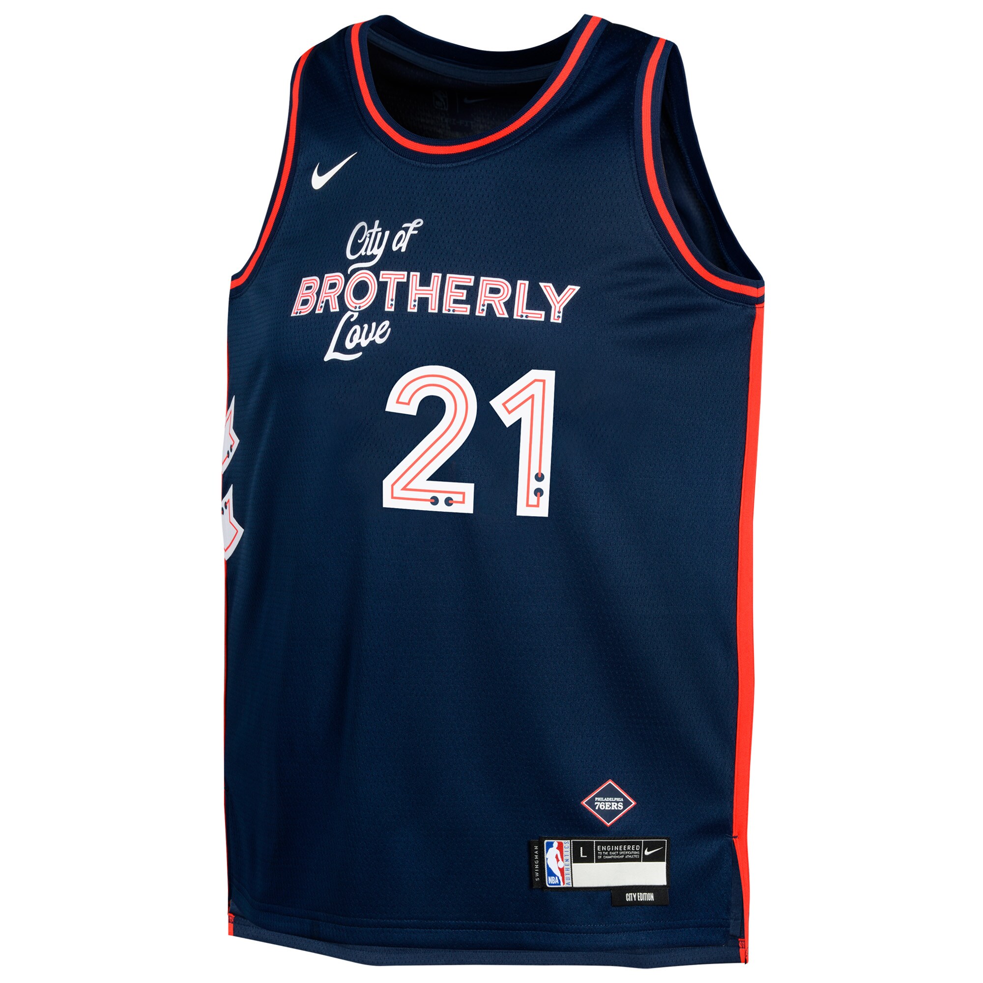 Alternative view of Joel Embiid Philadelphia 76ers Youth Swingman Replica Jersey - City Edition - Navy