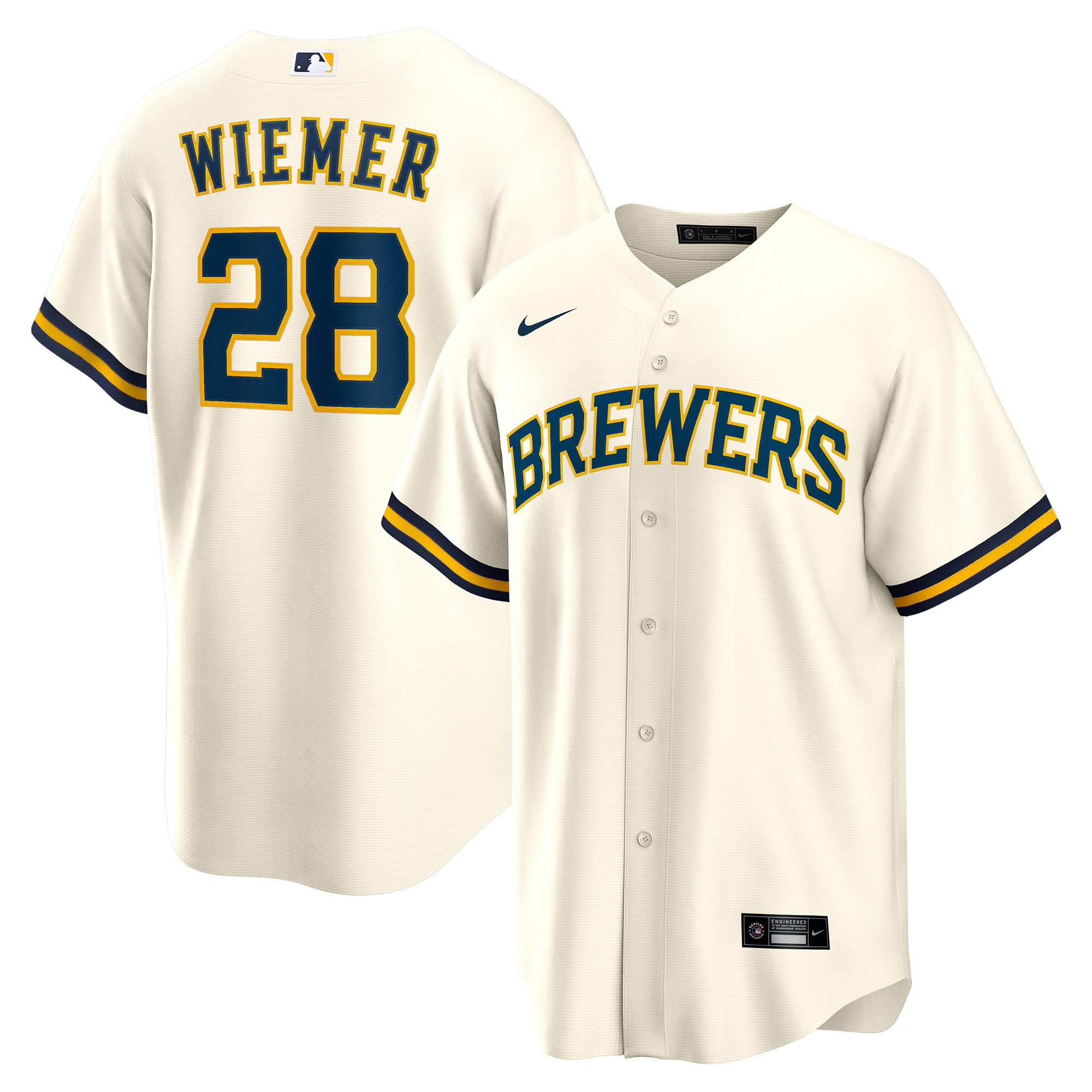 Alternative view of Joey Wiemer Milwaukee Brewers Home Replica Player Jersey – Cream