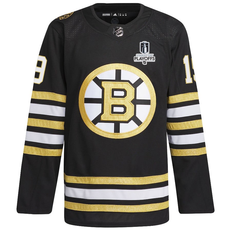 Alternative view of John Beecher 19 Boston Bruins 2024 NHL Playoffs Patch Home Jersey - Men, Black - JS476 