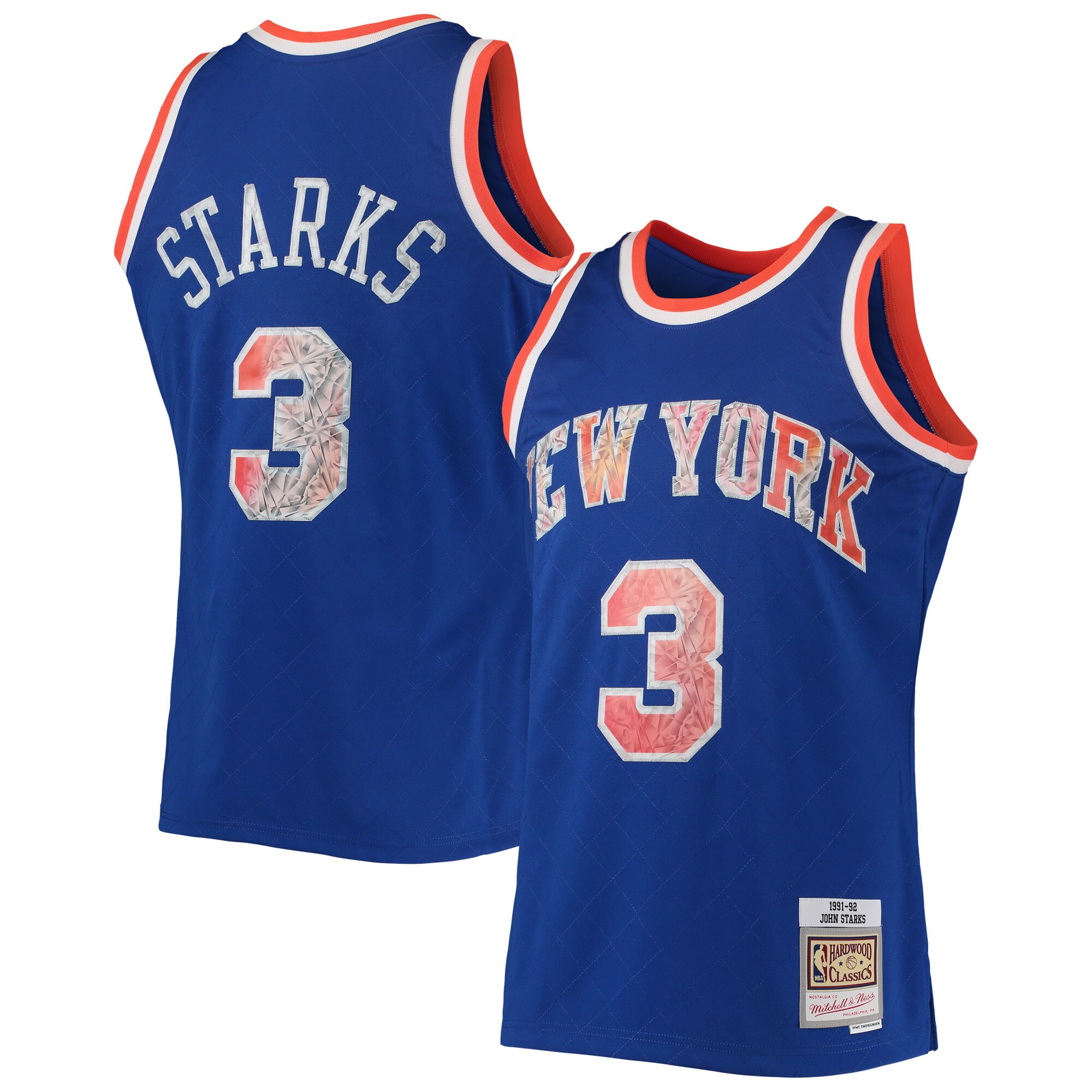 Alternative view of John Starks New York Knicks Mitchell & Ness 1996-97 Hardwood Classics Nba 75th Anniversary Diamond Swingman Jersey - Blue