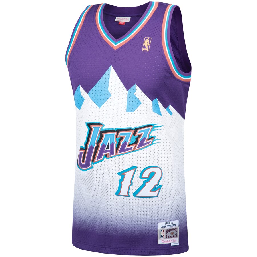 Alternative view of John Stockton Utah Jazz Mitchell & Ness 1996-97 Hardwood Classics Swingman Player Jersey – Purple