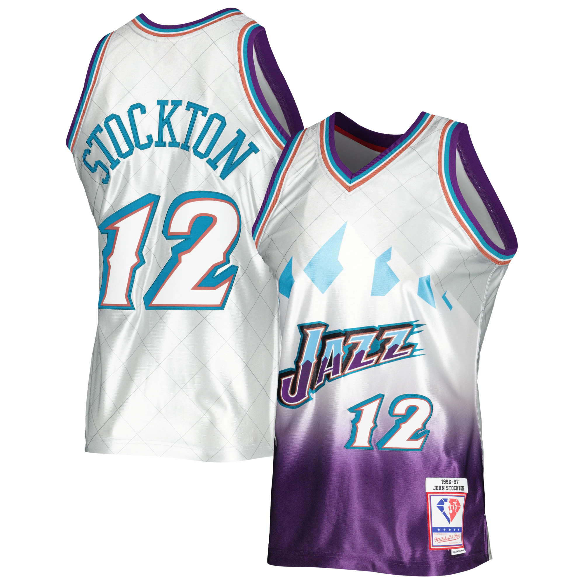John Stockton Utah Jazz Mitchell & Ness 1996/97 Hardwood Classics 75th Anniversary Swingman Jersey – Platinum – Jsfangear Jersey Store
