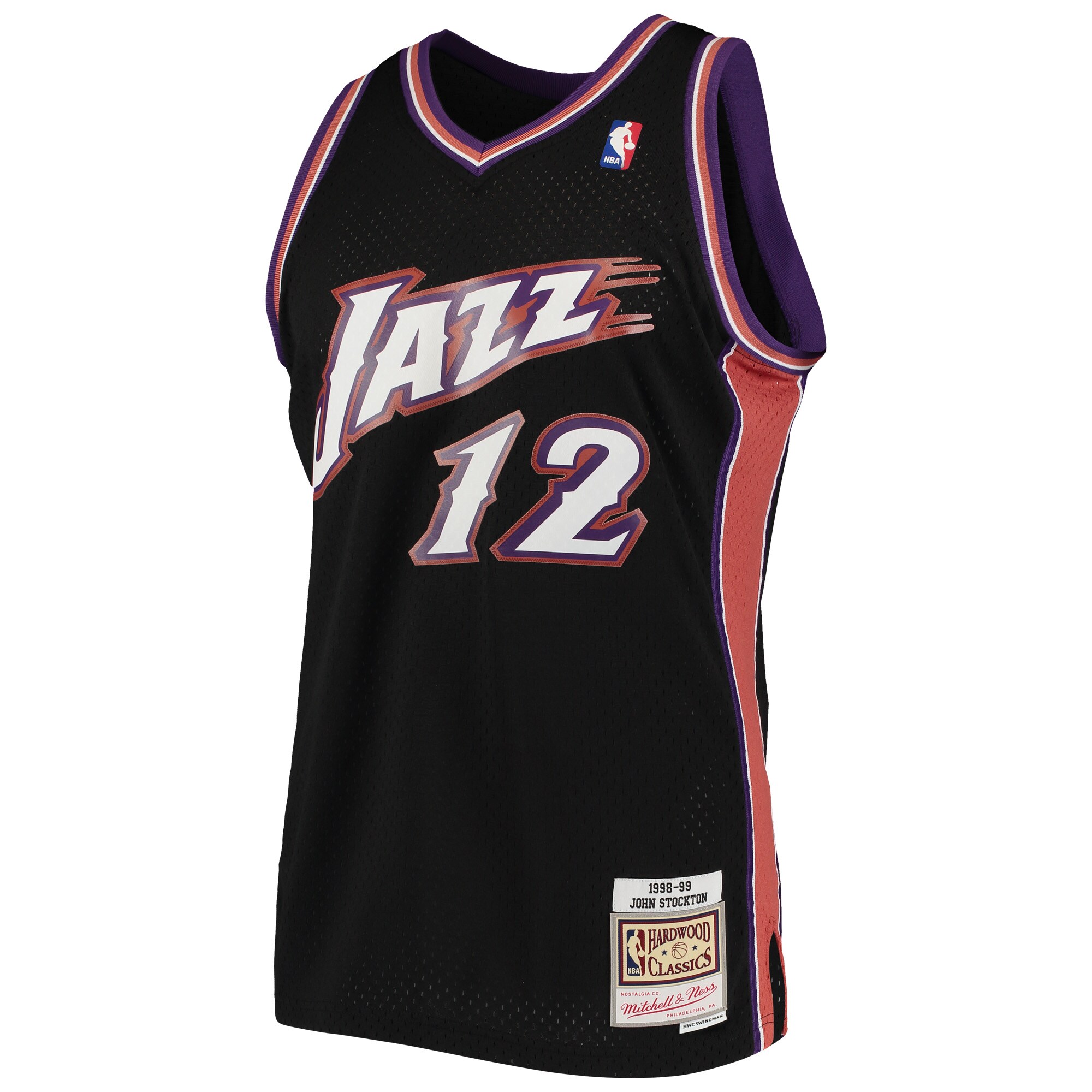 Alternative view of John Stockton Utah Jazz Mitchell & Ness 1998/99 Hardwood Classics Swingman Jersey - Black