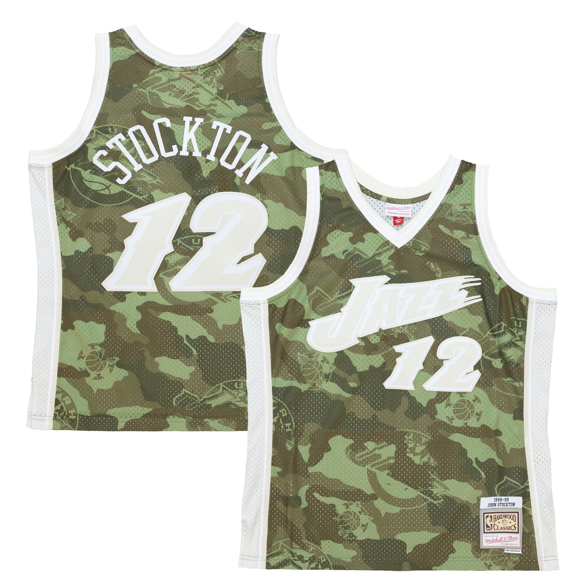 Alternative view of John Stockton Utah Jazz Mitchell & Ness Hardwood Classics 1998/99 Ghost Green Swingman Jersey - Camo