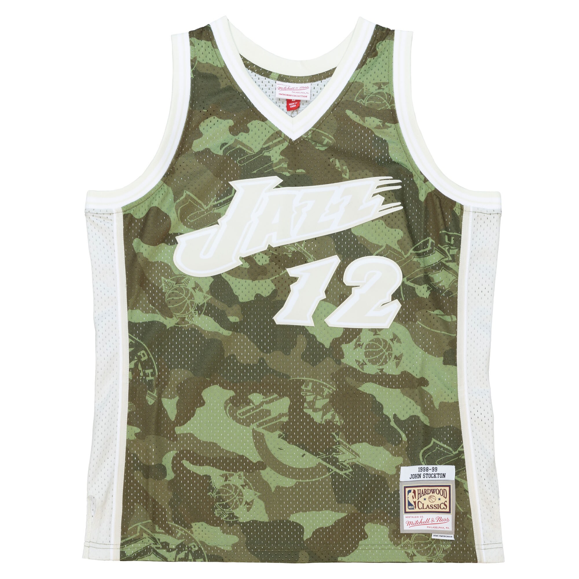 Alternative view of John Stockton Utah Jazz Mitchell & Ness Hardwood Classics 1998/99 Ghost Green Swingman Jersey - Camo