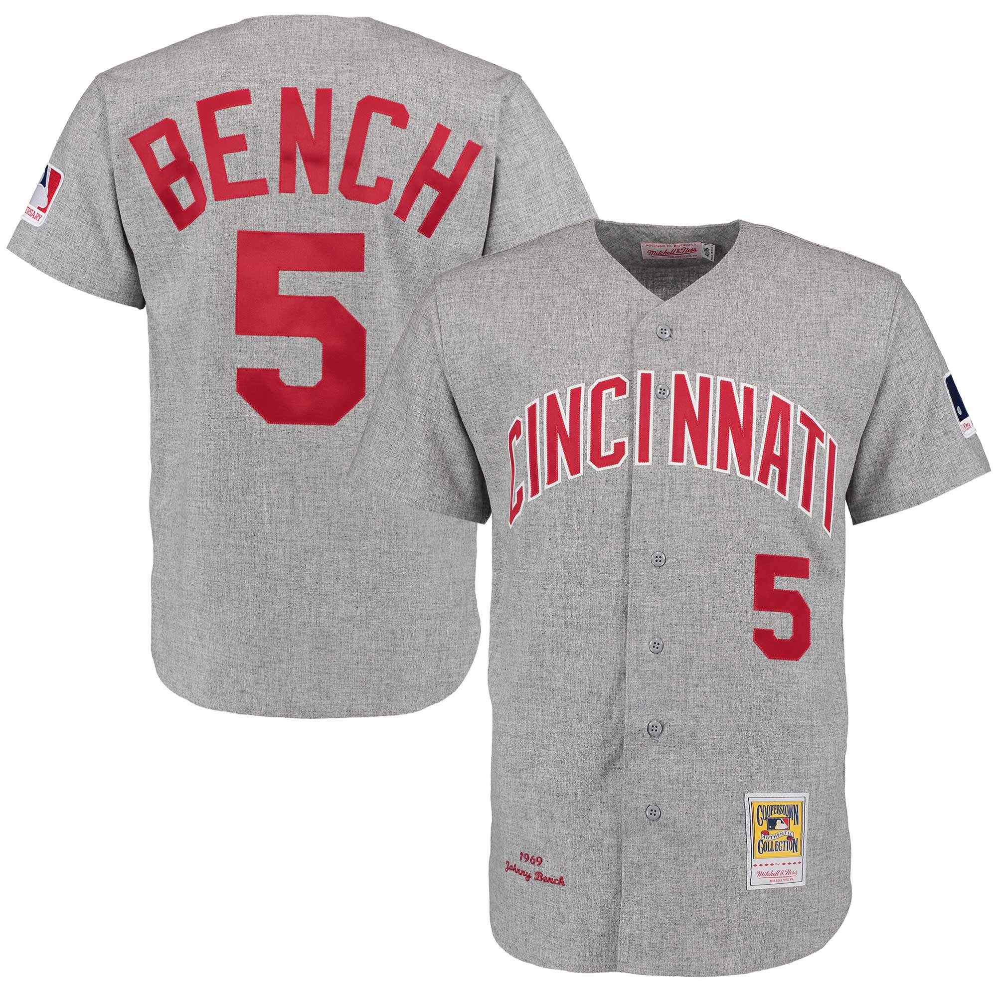 Johnny Bench 1969 Cincinnati Reds Mitchell & Ness Authentic Throwback Jersey - Gray