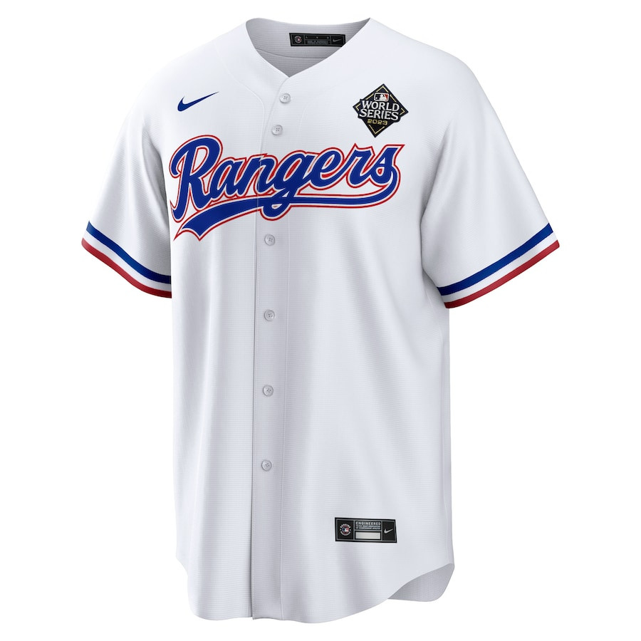 Alternative view of Jonah Heim 28 Texas Rangers 2023 World Series Men Jersey - White - JS218 