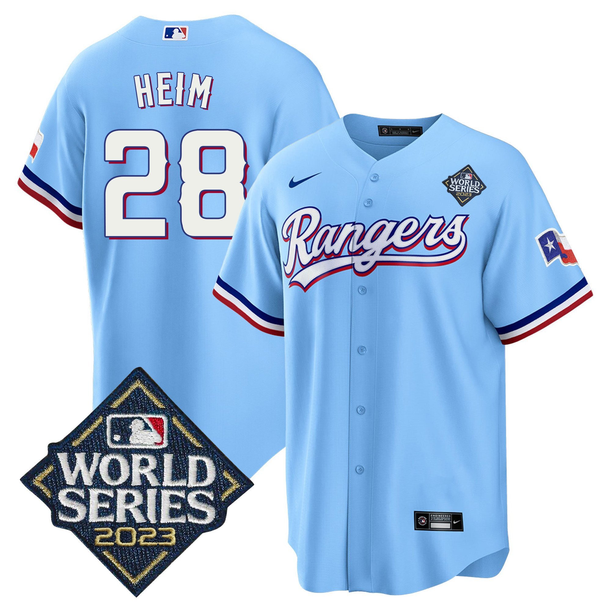 Jonah Heim 28 Texas Rangers 2023 World Series Stitched Baseball Jersey - Blue - JS966 