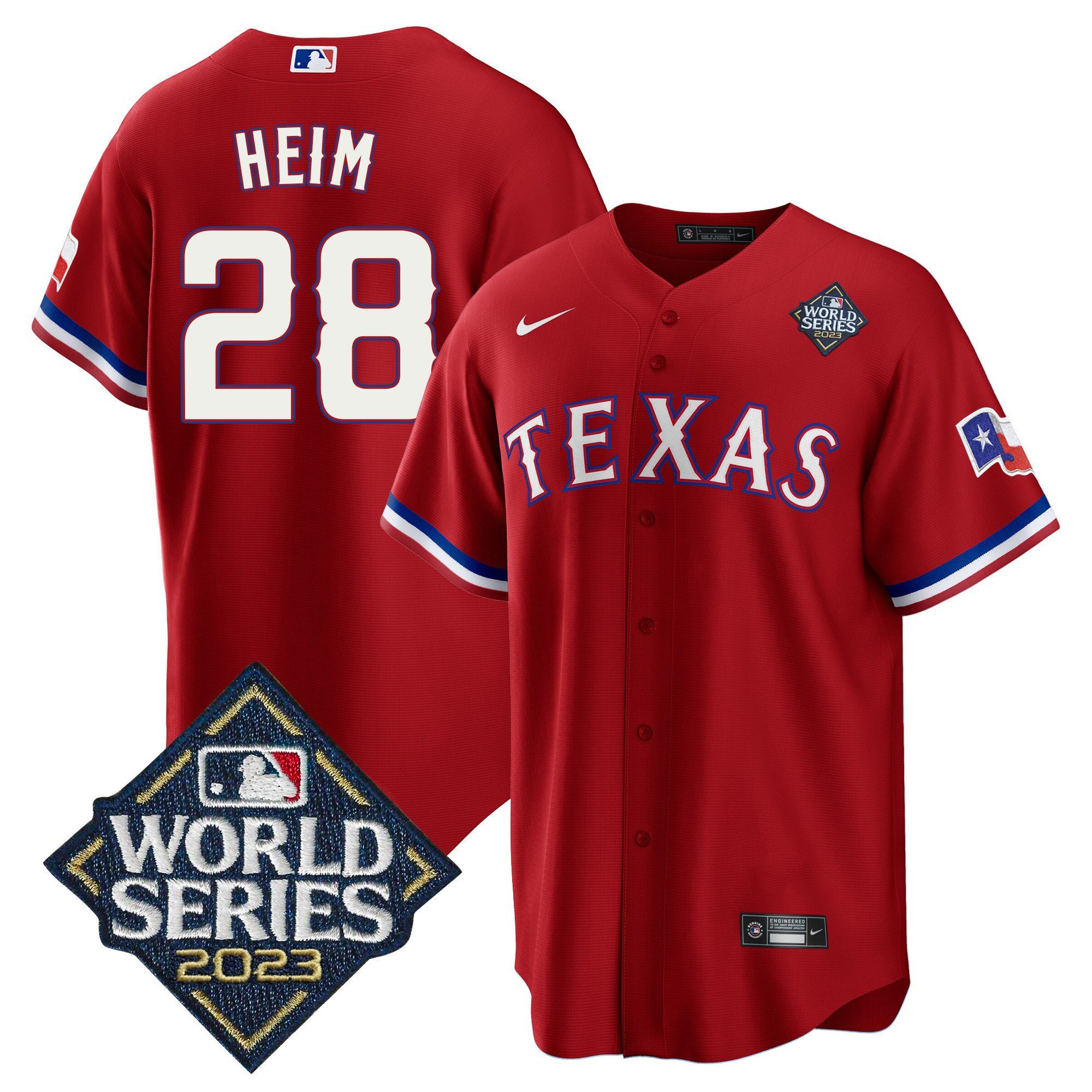Jonah Heim 28 Texas Rangers 2023 World Series Stitched Baseball Jersey - Red - JS790 