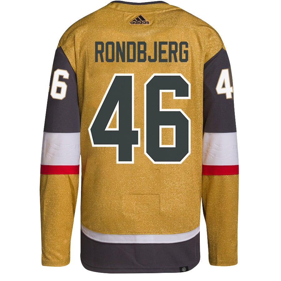 Alternative view of Jonas Rondbjerg 46 Vegas Golden Knights Stanley Cup 2023 Champions Patch Home Breakaway Men Jersey - Gold - JS664 
