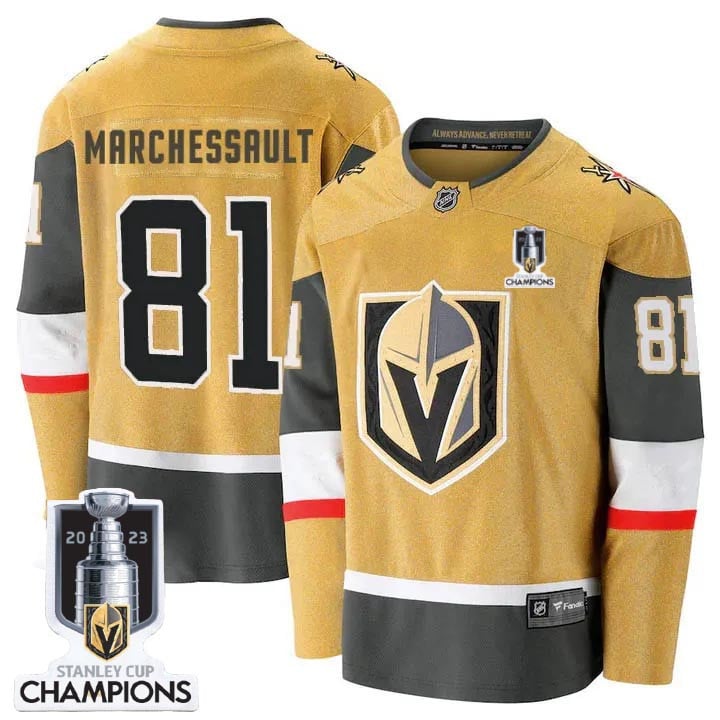 Jonathan Marchessault 81 Vegas Golden Knights 2023 Stanley Cup Champions Patch Breakaway Home Jersey - Gold - JS354 