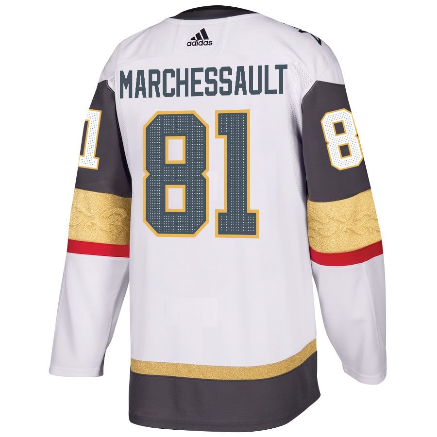 Alternative view of Jonathan Marchessault 81 Vegas Golden Knights Stanley Cup 2023 Champions Patch Away Breakaway Men Jersey - White - JS526 