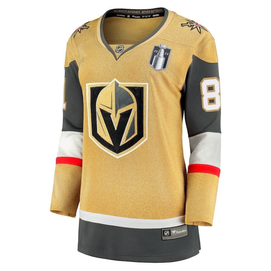 Alternative view of Jonathan Marchessault 81 Vegas Golden Knights Women's 2023 Stanley Cup Final Home Breakaway Player Jersey - Gold - JS430 