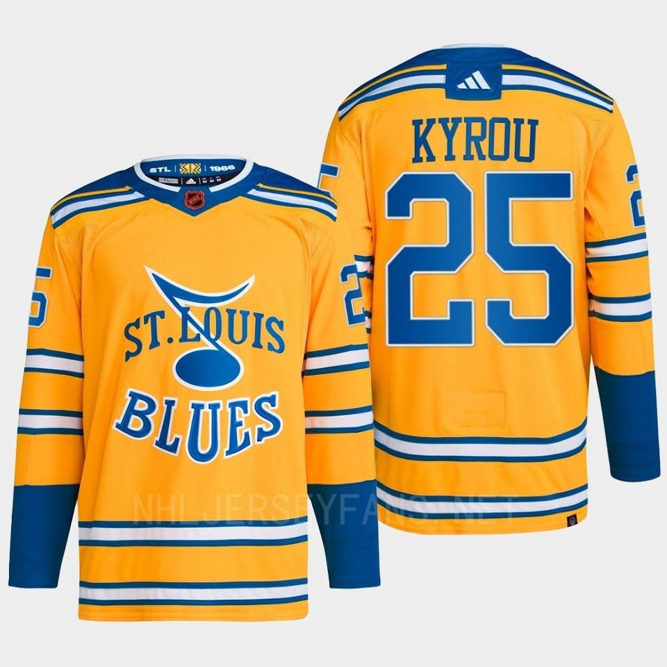 Jordan Kyrou 25 Reverse Retro 2.0 2022 St. Louis Blues Yellow Jersey Primegreen - JS610 