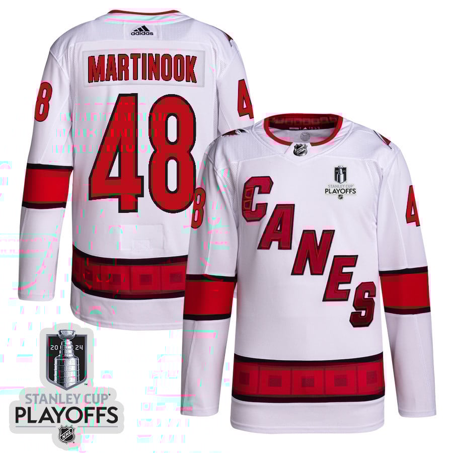 Jordan Martinook 48 Carolina Hurricanes 2024 NHL Playoffs Patch Away Jersey - Men, White - JS751 