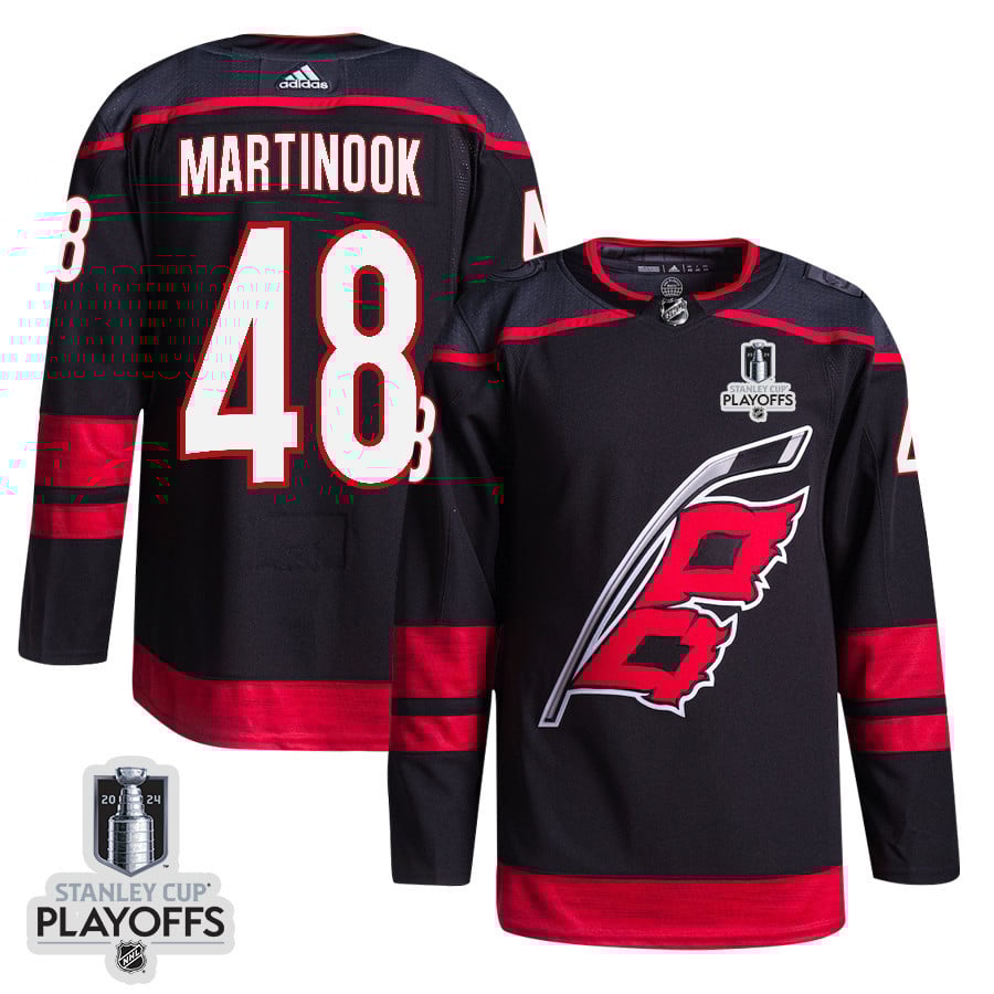 Jordan Martinook 48 Carolina Hurricanes 2024 NHL Playoffs Patch Home Jersey - Men, Black - JS494 