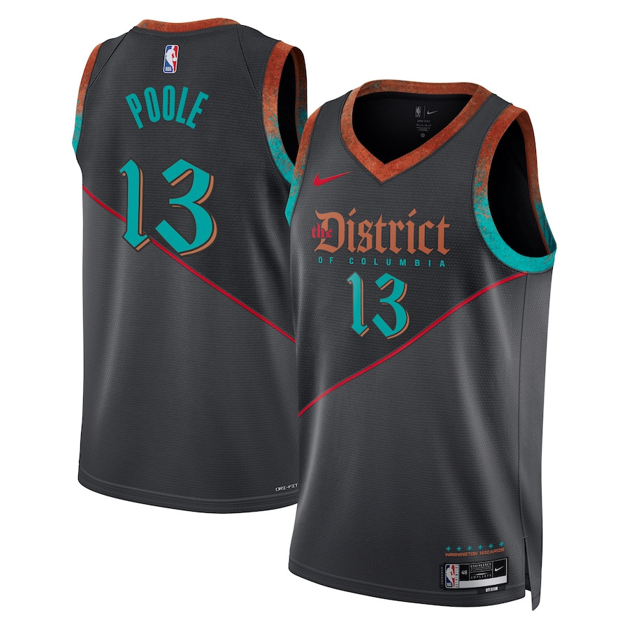 Jordan Poole 13 Washington Wizards 2023/24 City Edition Swingman Jersey - Black - JS456 