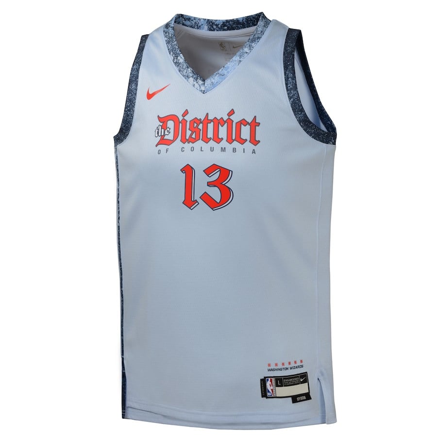 Alternative view of Jordan Poole 13 Washington Wizards 2024/25 Swingman Player YOUTH Jersey - City Edition - Powder Blue - JS941 