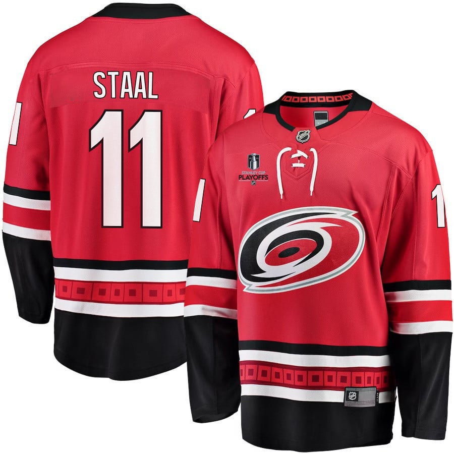 Jordan Staal 11 Carolina Hurricanes Stanley Cup 2023 Playoffs Patch Home Breakaway Men Jersey - Red - JS694 