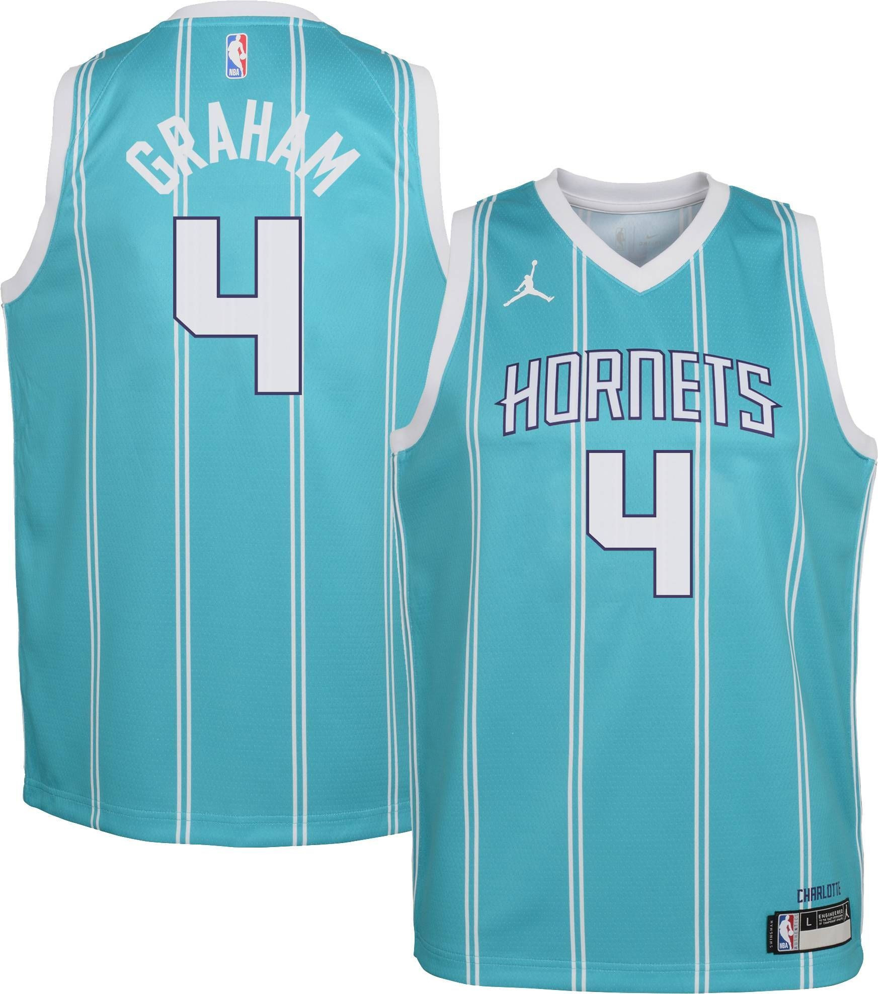 Jordan Youth Charlotte Hornets Devonte' Graham 4 Teal Dri-fit Swingman Jersey - JS706 