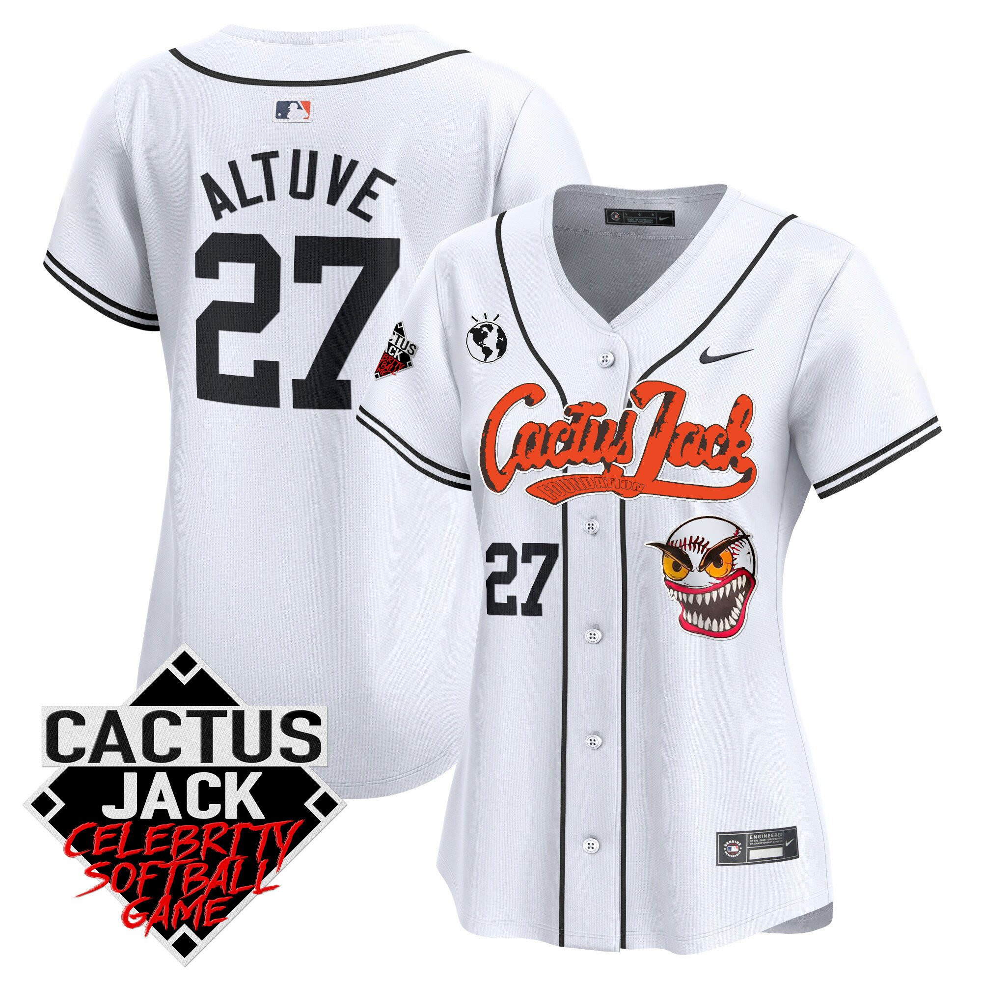 José Altuve 27 Houston Astros Cactus Jack Celebrity Softball Game Patch Women Jersey - White