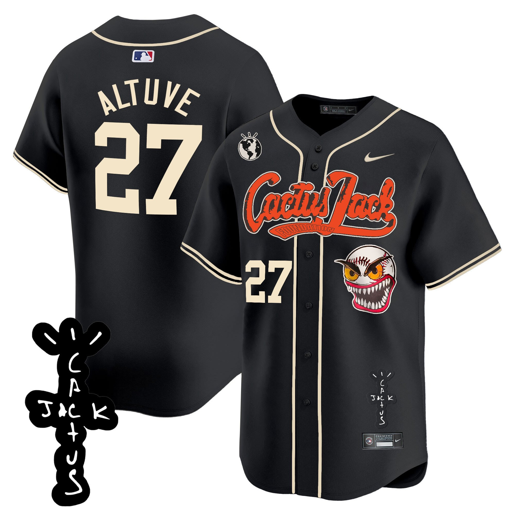 José Altuve 27 Houston Astros Cactus Jack Patch V2 Men Jersey - Black