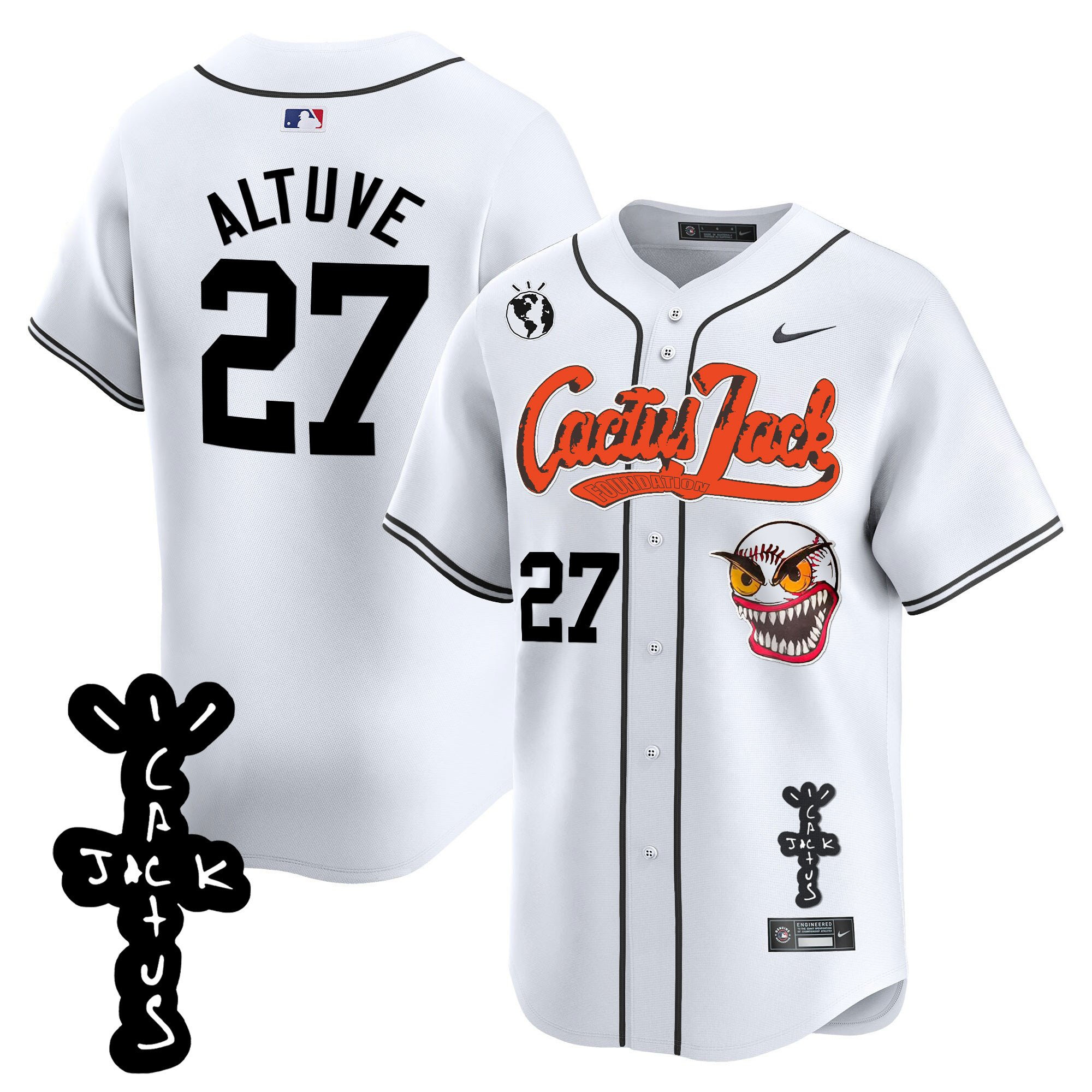 José Altuve 27 Houston Astros Cactus Jack Patch V2 Men Jersey - White