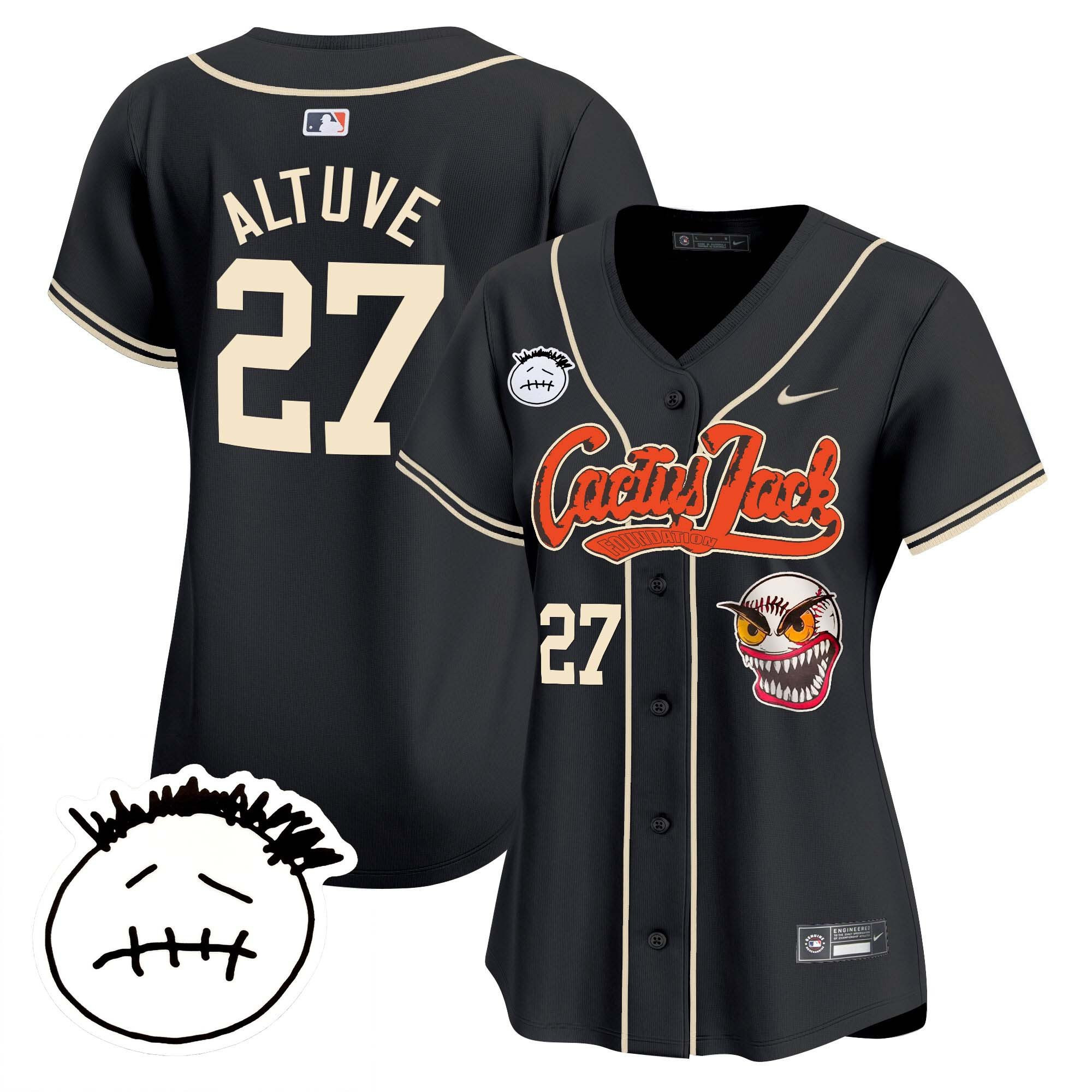 José Altuve 27 Houston Astros Cactus Jack Patch V3 Women Jersey - Black 