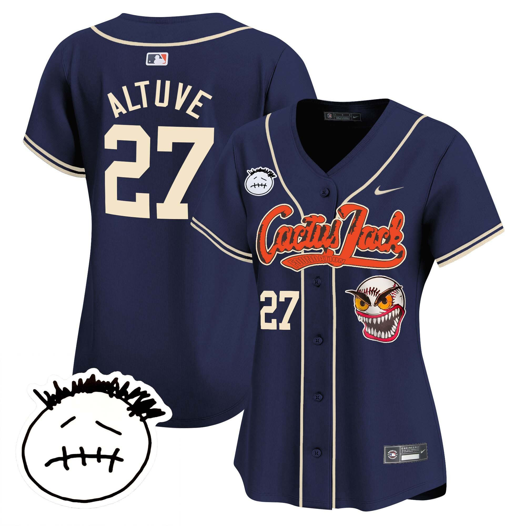 José Altuve 27 Houston Astros Cactus Jack Patch V3 Women Jersey - Navy 
