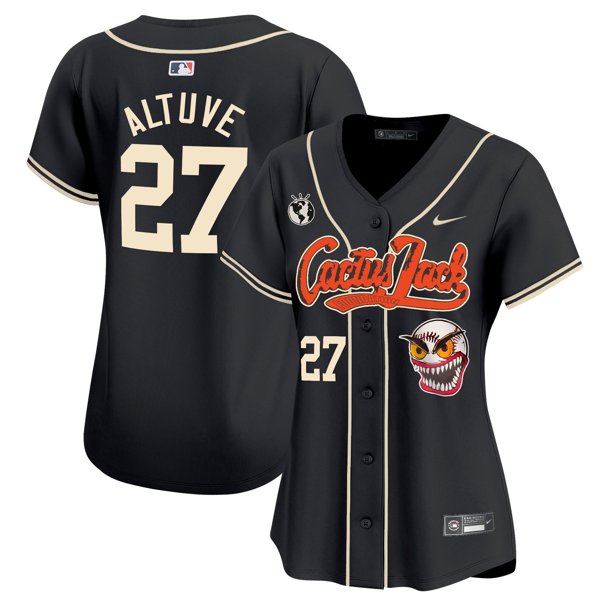 José Altuve 27 Houston Astros Cactus Jack Patch Women Jersey - Black