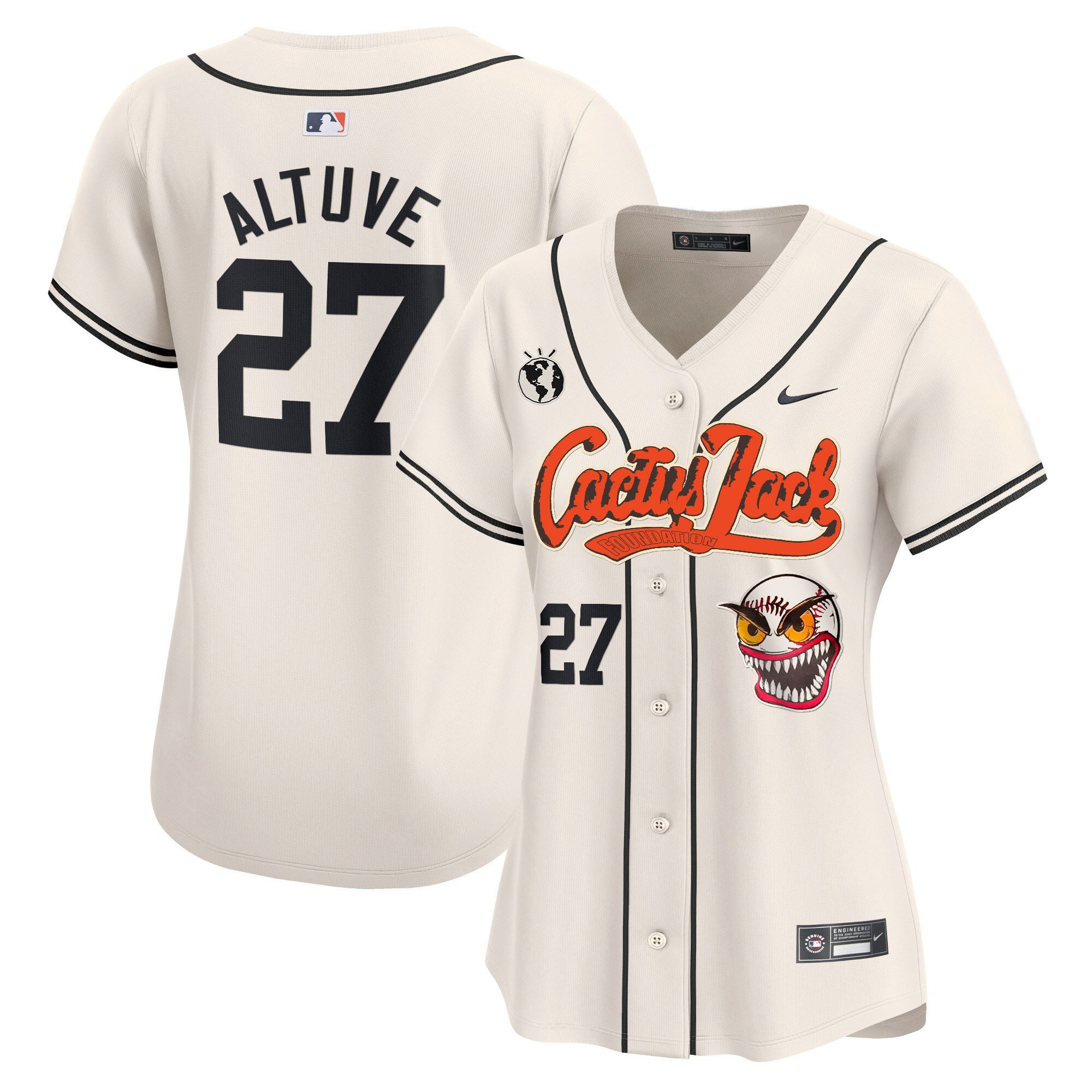 José Altuve 27 Houston Astros Cactus Jack Patch Women Jersey - Cream