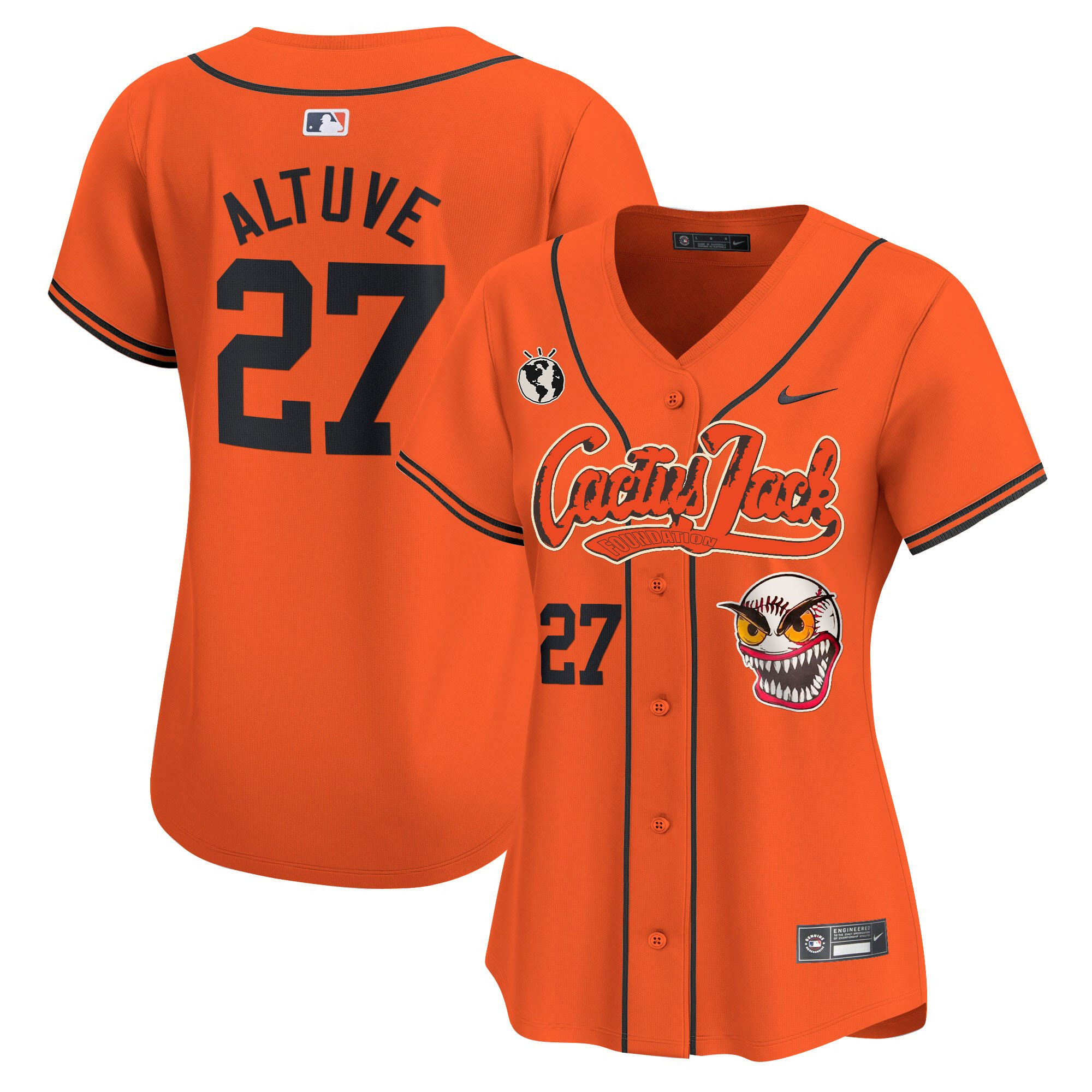 José Altuve 27 Houston Astros Cactus Jack Patch Women Jersey - Orange