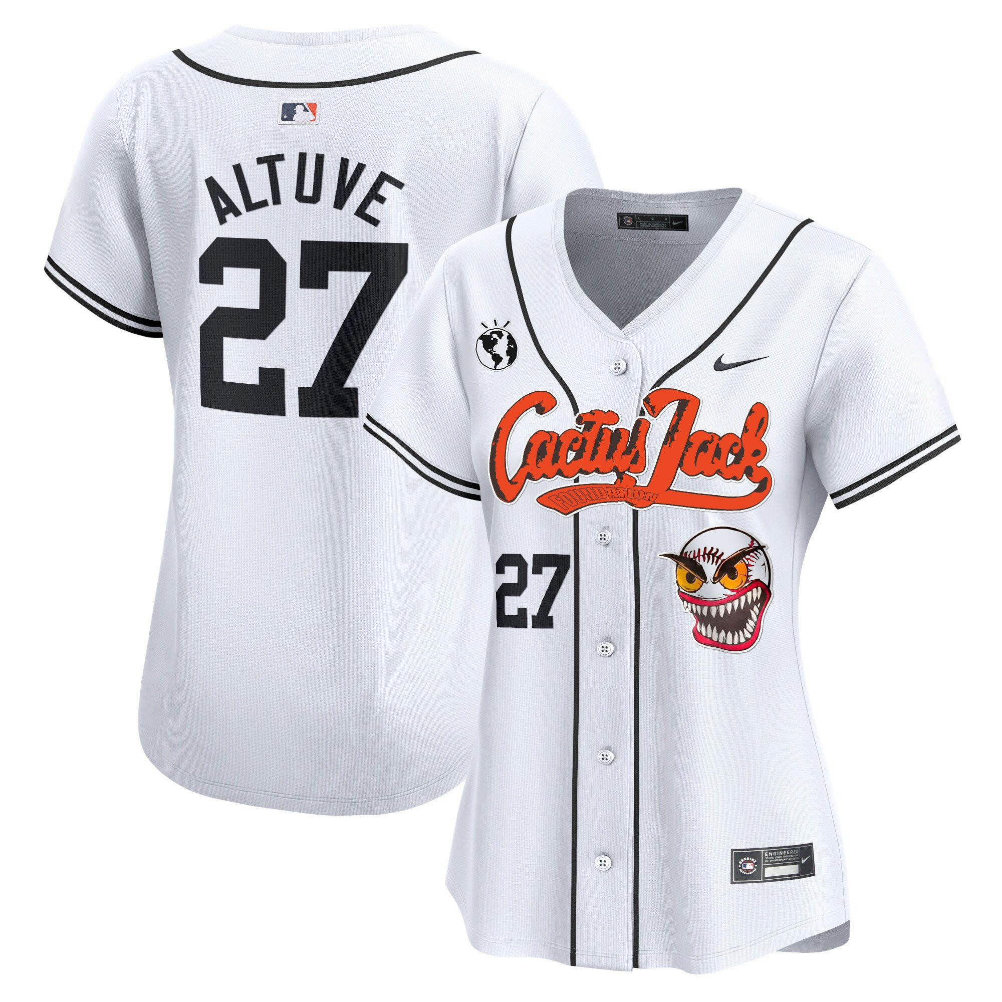 José Altuve 27 Houston Astros Cactus Jack Patch Women Jersey - White