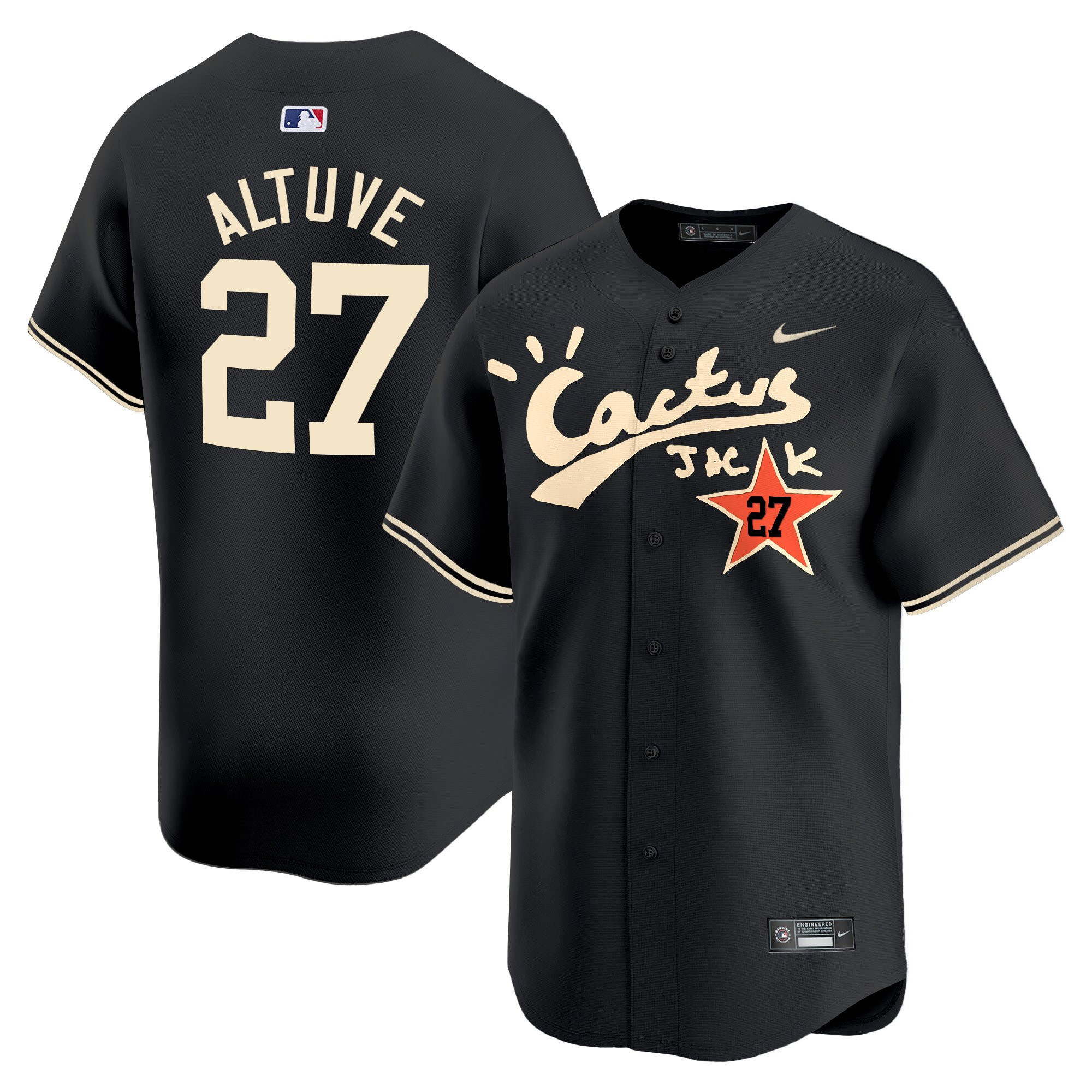Jose Altuve 27 Houston Astros Cactus Jack Black Jersey V2 - Men