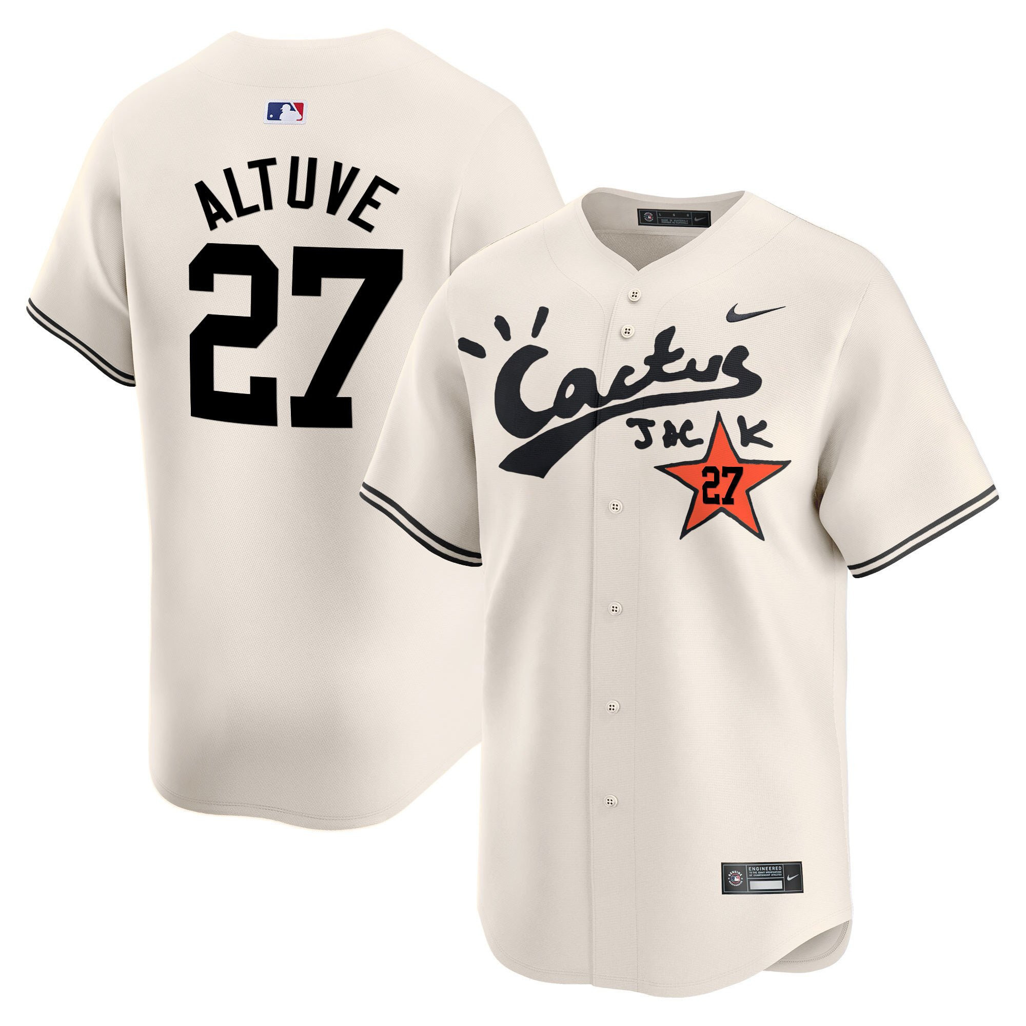 Jose Altuve 27 Houston Astros Cactus Jack Cream Jersey V2 - Men