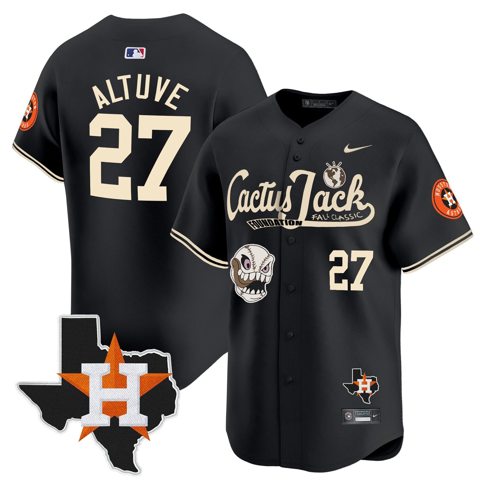 Jose Altuve 27 Houston Astros Cactus Jack Foundation Fall Classic Black Limited Jersey - Men 