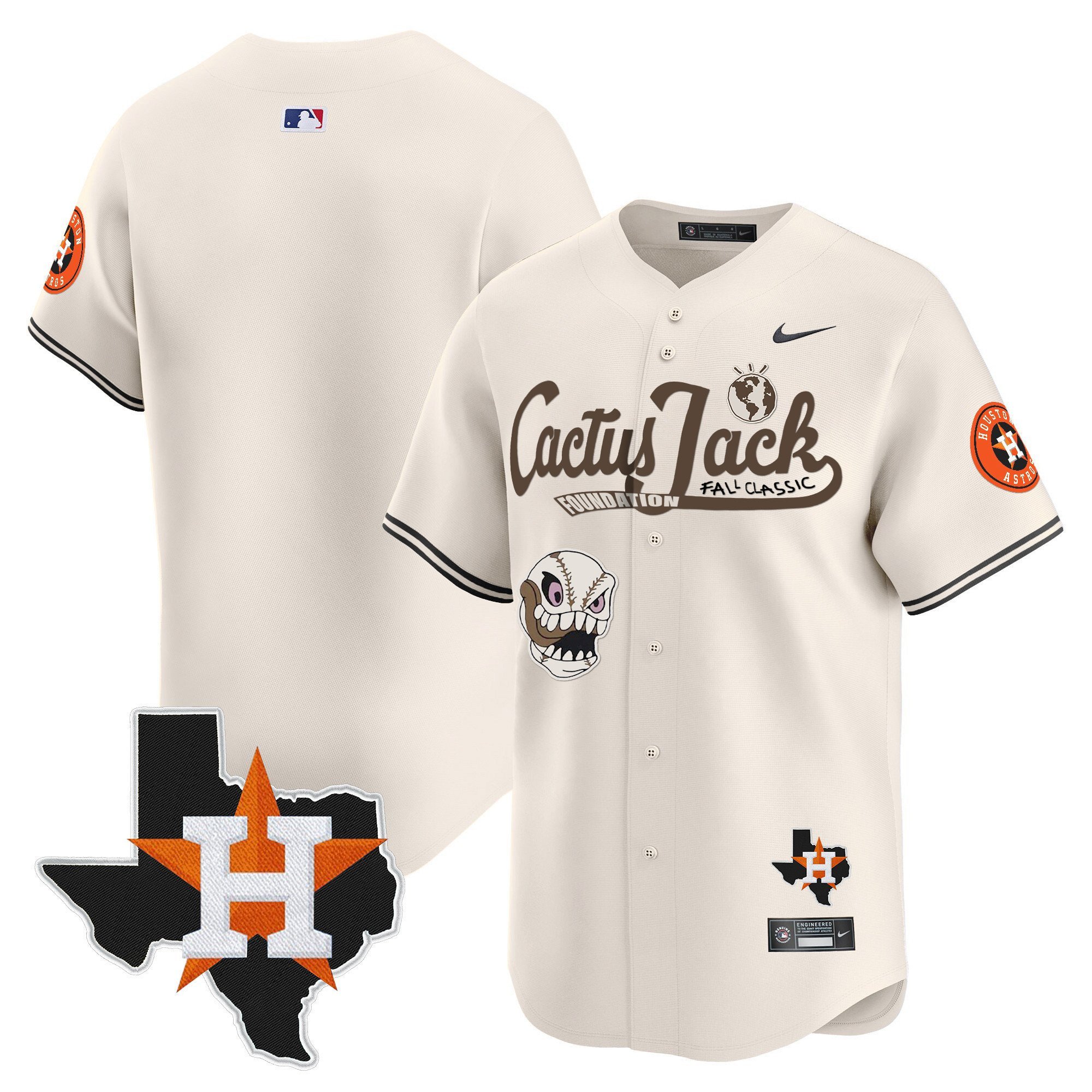 Alternative view of Jose Altuve 27 Houston Astros Cactus Jack Foundation Fall Classic Limited Jersey - Men, Cream