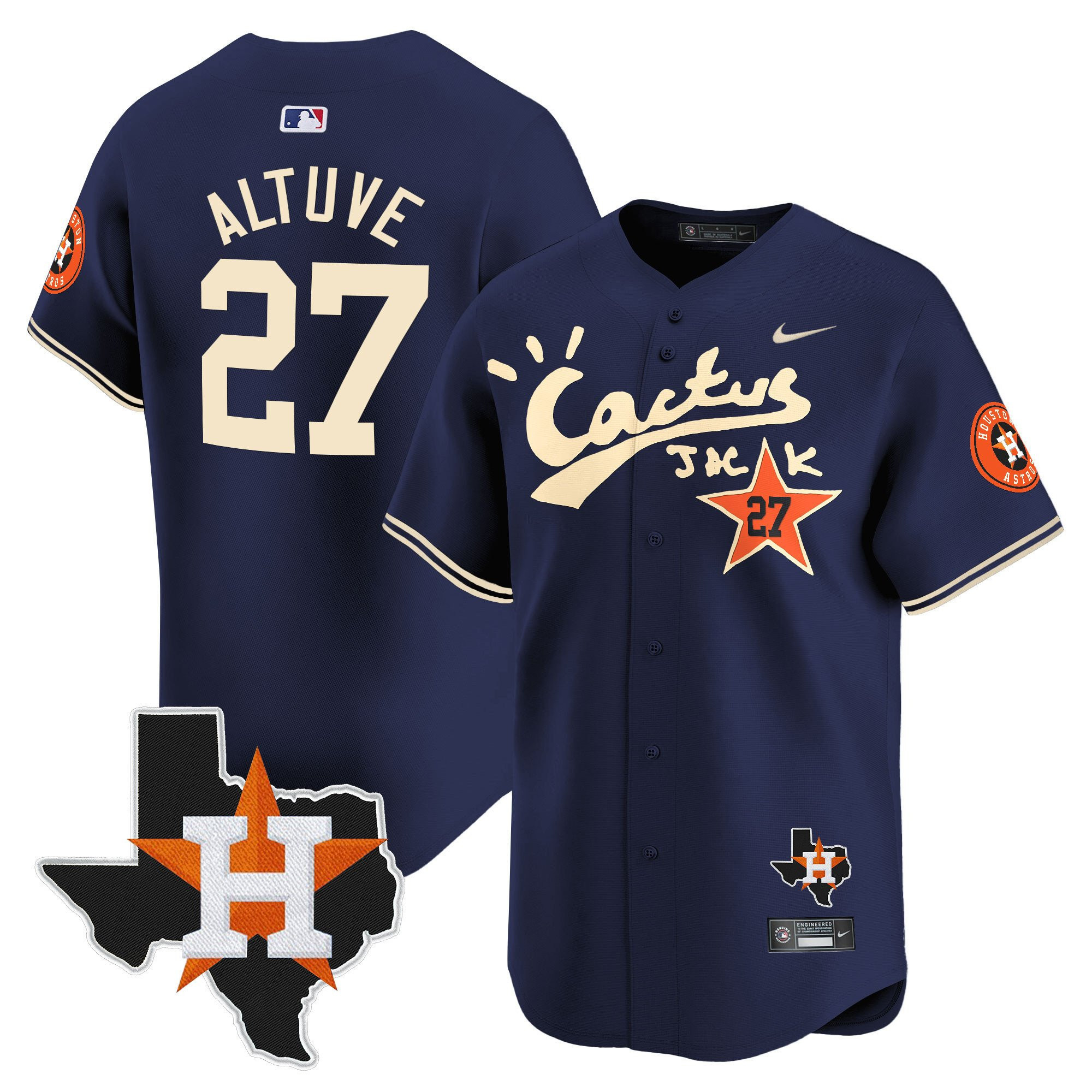 Jose Altuve 27 Houston Astros Cactus Jack Houston Patch Navy Limited Jersey - Men 