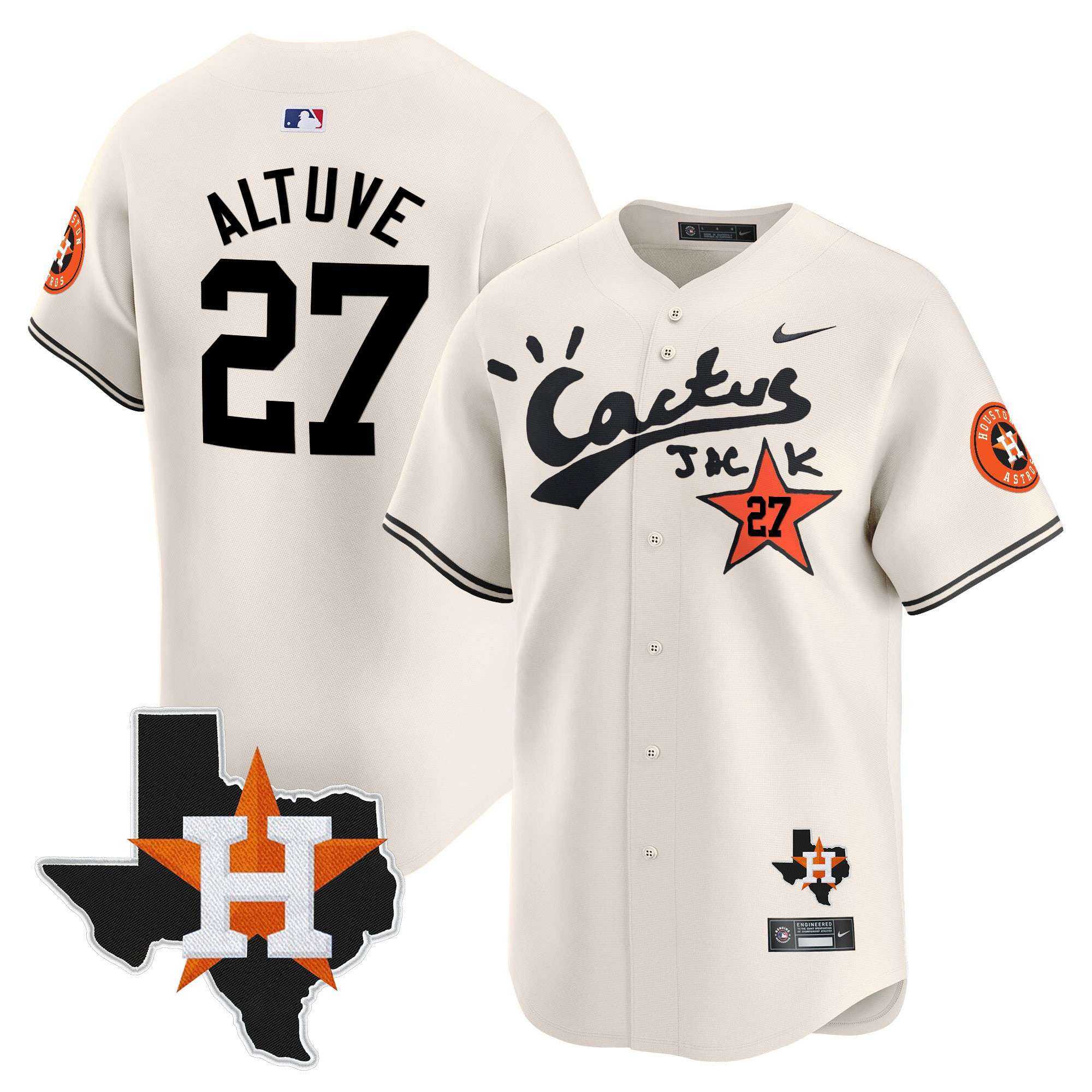 Jose Altuve 27 Houston Astros Cactus Jack Limited Jersey Houston Patch - Men